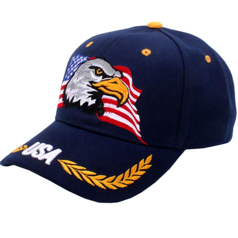 IZUS USA-Flag Eagles-Hat American Baseball-Cap Embroidered Base-Ball Dad Hat Cap for Men Women Navy - Image 1